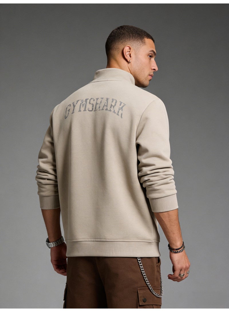Gymshark beige quarter zip pullover - a large sports shirt with a shiny logo, suitable for neutral sports and casual styles - Image 2
